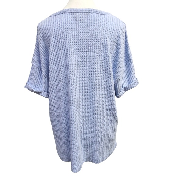 Natural Reflections Blue Waffle Knit V-Neck Top Size Medium EUC - Picture 3 of 11